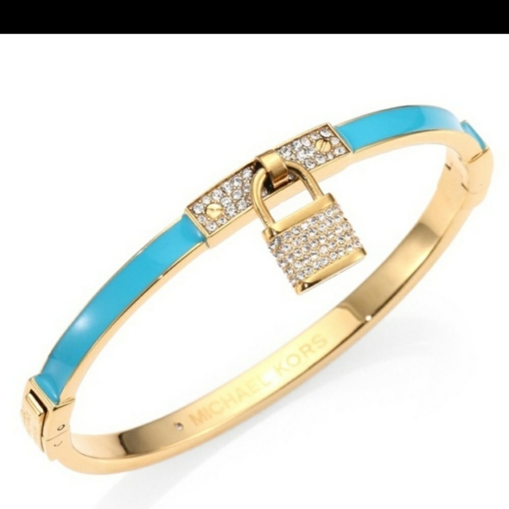 MK Gold/Turquoise Lock Bracelet Swarovski Crystals